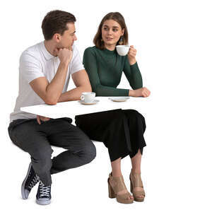 man and woman sitting in a cafe and talking