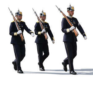 three national guard soldiers marching