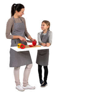 mother and daughter cooking in the kitchen