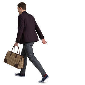 man with a bag walking hastily