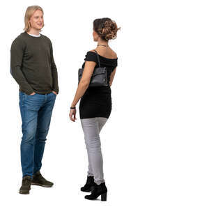 man and woman standing and talking