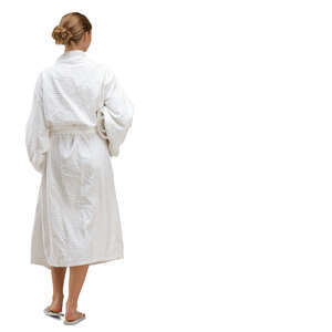 woman in a spa bathrobe walking