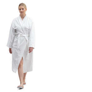 woman in a spa bathrobe walking