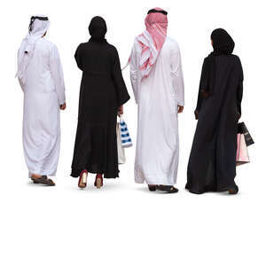 four emirati people with shopping bags walking