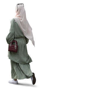 muslim woman in khaki green outfit walking