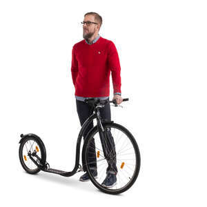 man with a kickbike standing