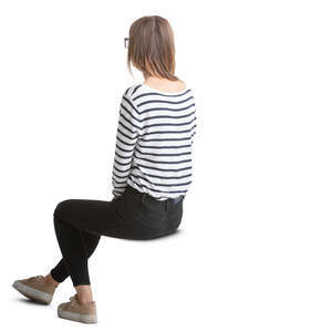 woman in a striped blouse sitting