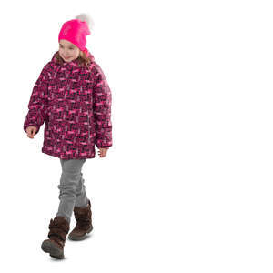 cut out little girl in winter jacket walking