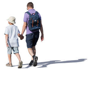 father and son walking hand in hand