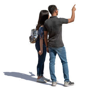 two students standing and pointing at smth