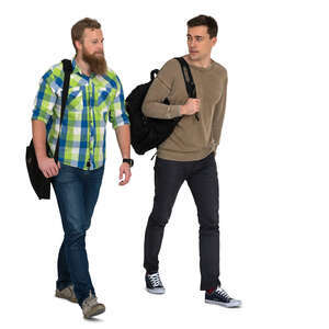 two men walking and talking