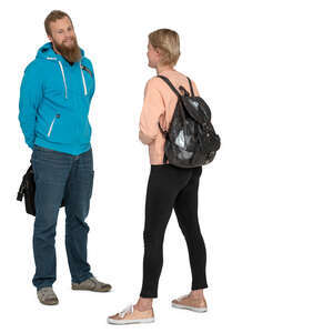 man and woman standing and talking
