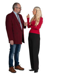 elderly man and woman standing and talking