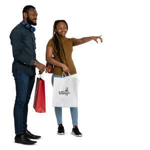 black man and woman with shopping bags standing and talking