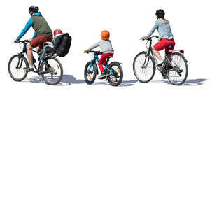 family of four riding on bicycles