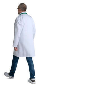 older male doctor walking