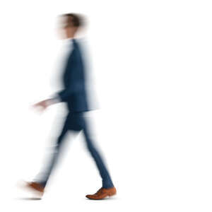 motion blur image of a man in a suit walking