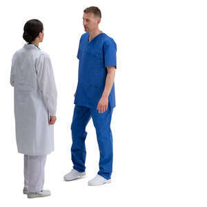 two medical workers standing and talking