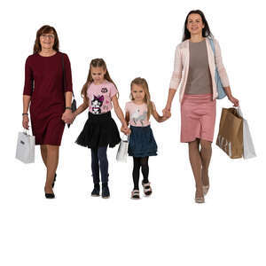 mother and grandmother with two kids coming from shopping