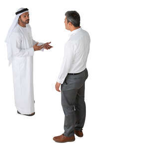 arab man talking to an european businessman seen from above