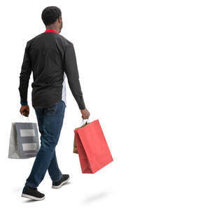 black man with many shopping bags walking