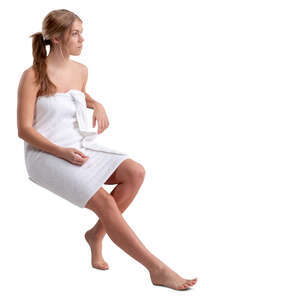 woman sitting in a sauna