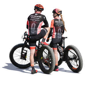 sporty man and woman with fat bikes standing