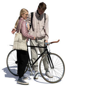 teenage boy and girl with a bike standing and talking