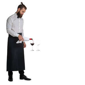 cut out waiter standing and pouring red wine