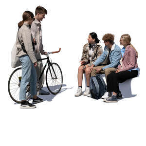 cut out group of young people sitting and standing and talking