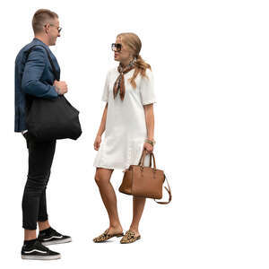 cut out man and woman standing and talking 