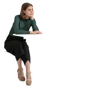 cut out woman sitting and leaning on a table