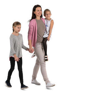 cut out woman and two girls walking hand in hand