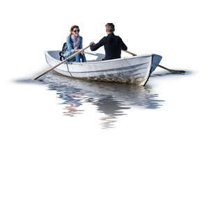 cut out man and woman riding a rowing boat