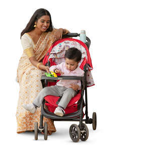 cut out indian woman with her son sitting sitting and playing