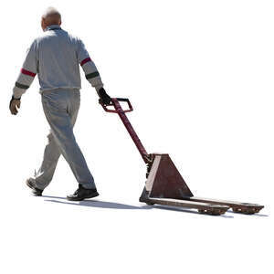 cut out old man pulling a forklift