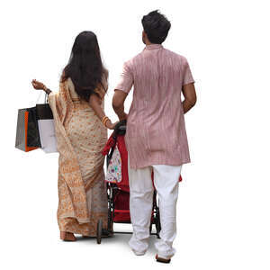 cut out indian family with shopping bags walking