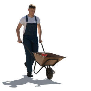 cut out man pushing a wheelbarrow