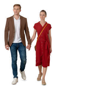 cut out young man and woman walking and holding hands