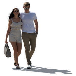 cut out backlit couple walking happily