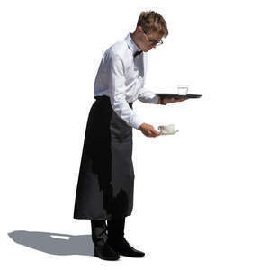 cut out young male waiter serving coffee