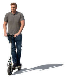 cut out man riding an electric scooter