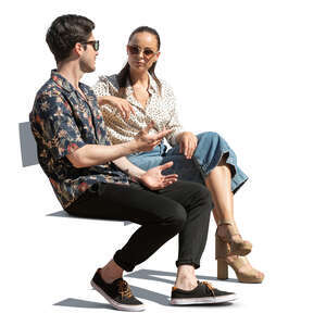 cut out man and woman sitting and talking