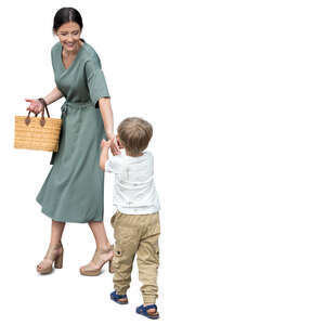 cut out mother standing and taking her son by his hand