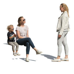 cut out woman and a child sitting and talking to woman standing beside them