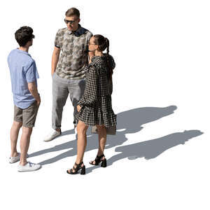 cut out group of three people standing seen from above