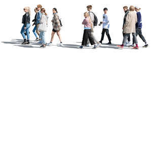 cut out group of teenagers walking on the street