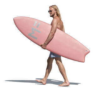 cut out man with a surfboard walking on the beach