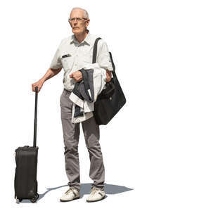 cut out elderly man with suitase standing