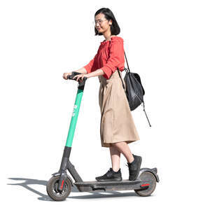 cut out young asian woman riding an electric scooter